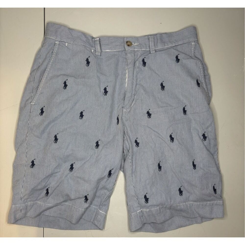 Polo Ralph Lauren All Over Print Pony Logo AOP White Blue Shorts Men's Size 30